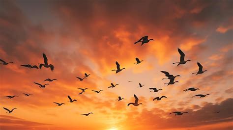 Passaros Voando No Ceu - Pássaros voando no céu do pôr do sol | Foto Premium