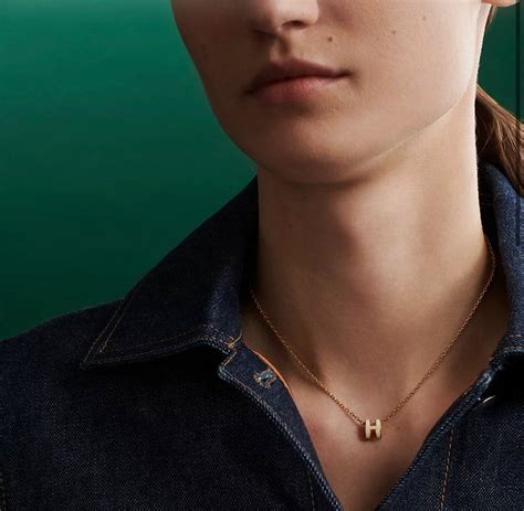 Hermes White Mini Pop H Necklace In Rose Gold Hardware, Luxury
