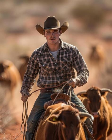 Young Jackaroo Mustering Cattle in the Australian Outback | Premium AI ...