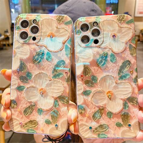 Compatible with iPhone 13 Pro Max Flower Case for Women Girls Shiny