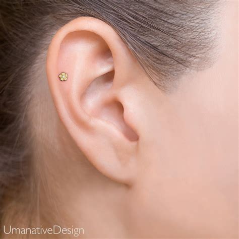 Helix Earring Flat Back Helix Piercing Cartilage Stud 14K - Etsy