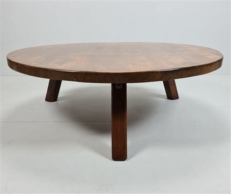 Robust solid oak round tripod coffee table, 1970s | #146649