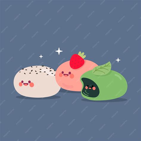 Premium Vector | Flat design vector cute kawaii colorful mochi drawing