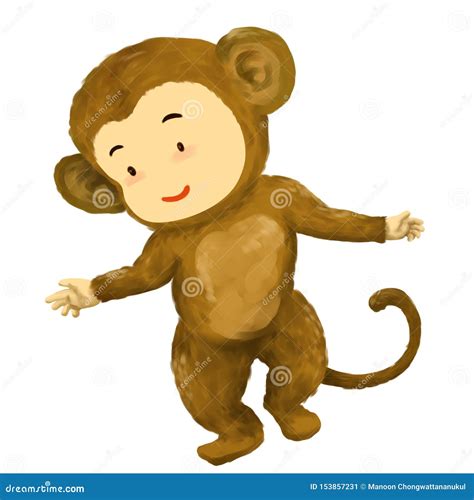 Monkey Kid, Boy in Monkey Costume Dancing with Joy Stock Illustration