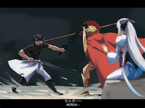 fujimaru ritsuka, morgan le fay, and leonidas (fate and 1 more) drawn