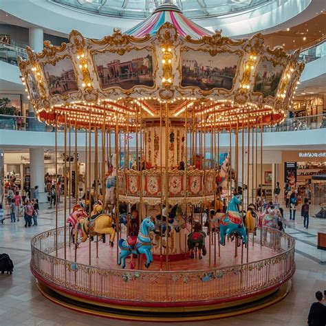 colorful carousel   bustling shopping mall premium ai generated image