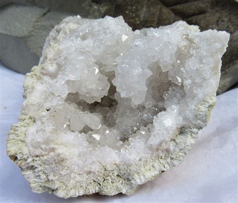 White Quartz Geode Crystal Specimen - Geode Crystal Rock - Geode half