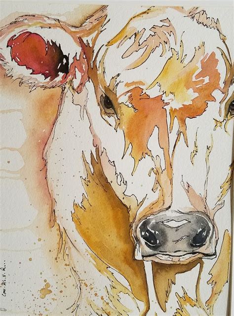 Original watercolor cow painting, watercolor, cow, cow art, animal art ...