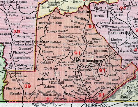 Whitley County, Kentucky 1911 Rand McNally, Williamsburg, Emlyn ...