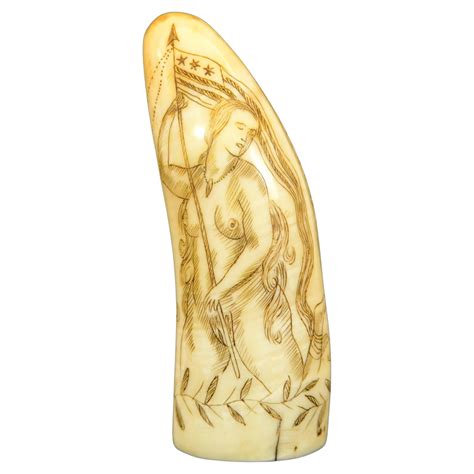 Scrimshaw of engraved whale tooth depicting naked woman with very 1850s