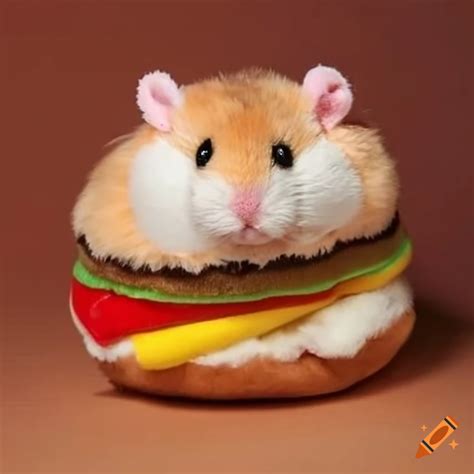 Plush toy of a hamster with hamburger design on Craiyon