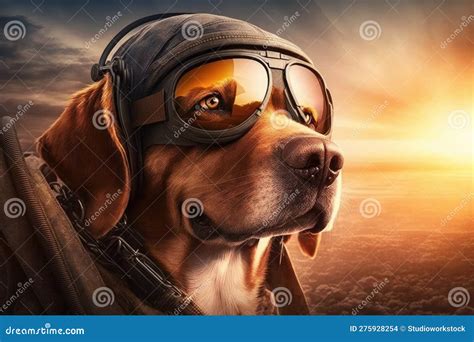 Pilot Dog in Flight Jacket and Sunglasses, with View of the Runway ...