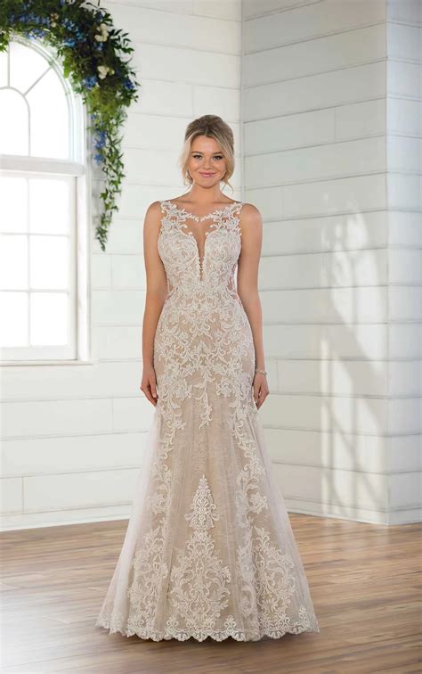 Layered Lace Wedding Dress with Plunging V-Neckline - Essense of Australia