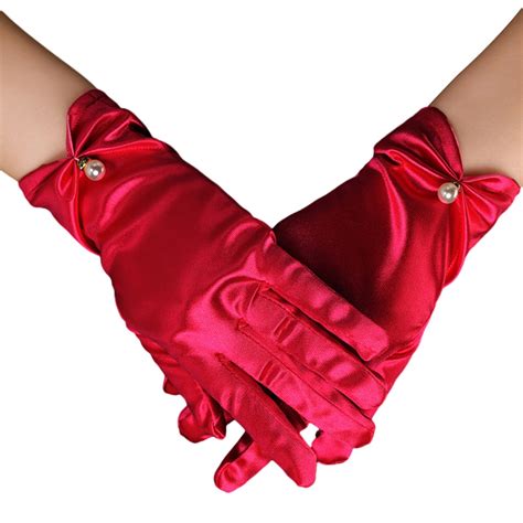 Honrane Vintage Style Gloves Vintage Satin Bride Gloves with Pleated