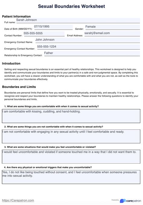 Sexual Boundaries Worksheet & Example | Free PDF Download