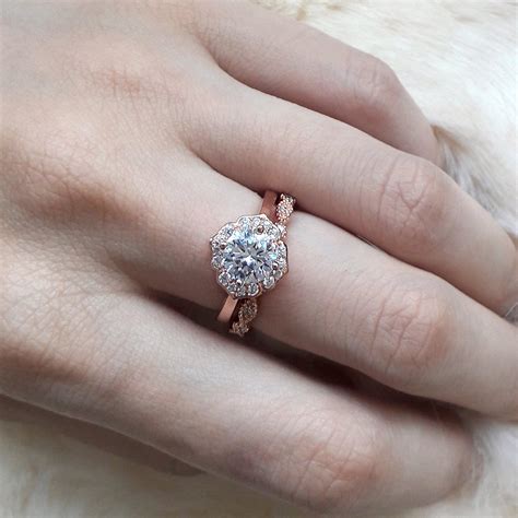 Rose Gold Promise Ring Unique Engagement Ring Vintage - Etsy