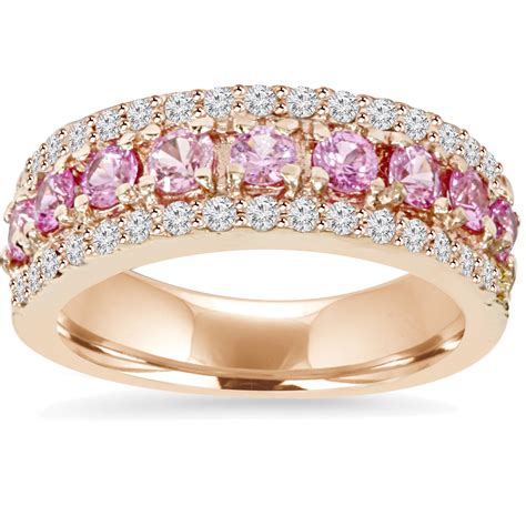 1 1/2ct Pink Sapphire & Diamond Wedding Ring 14K Rose Gold