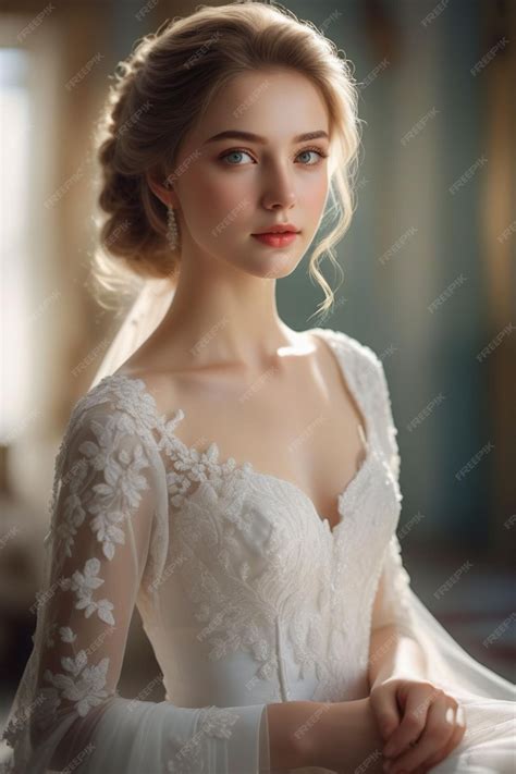Premium Photo | A beautiful European bride in white wedding dress is