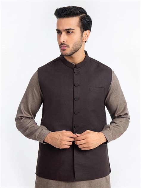 edenrobe Men's Dark Brown Waist Coat - EMTWC23-35886 – edenrobe Pakistan