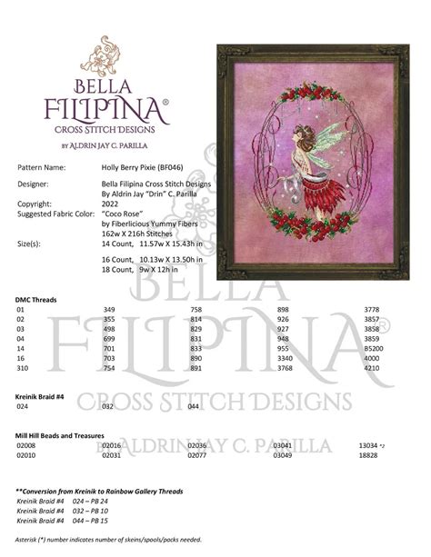 Bella Filipina Holly Berry Pixie printed cross stitch chart