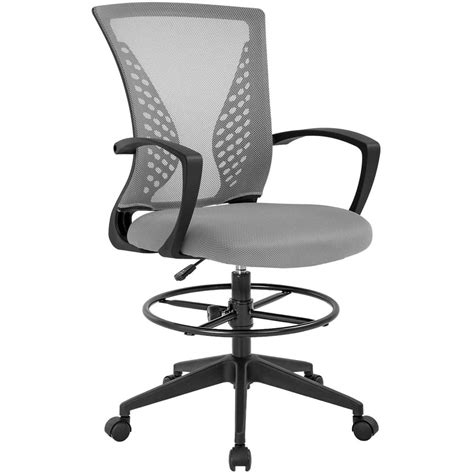 Drafting Chair Tall Office Chair Adjustable Height with Arms Foot Rest Back Support Rolling ...