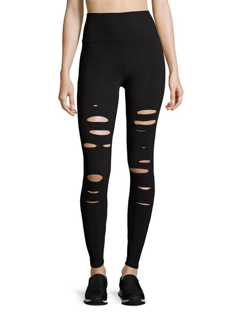 Alo yoga High-waist Ripped Warrior Leggings in Black | Lyst