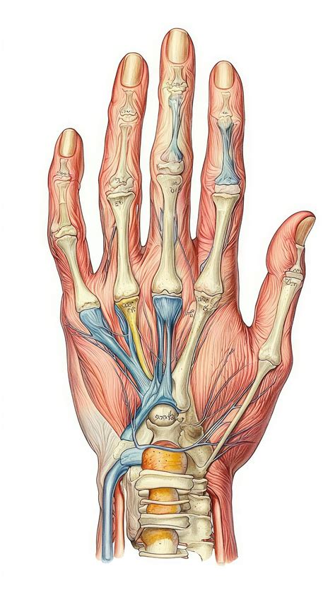 anatomy  human hand  labeled joints showcasing bones muscles