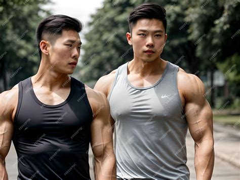 Premium Photo | Handsome Asian Bodybuilders with Tank Tops Portrait