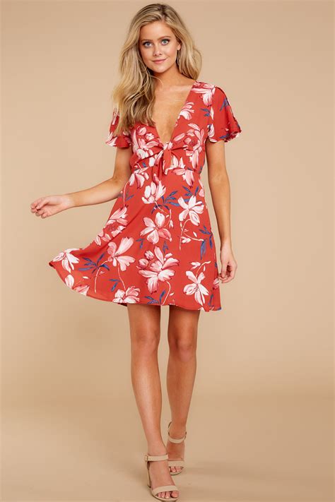 Flirty Red Floral Dress - Floral Print Dress - Short Dress ...