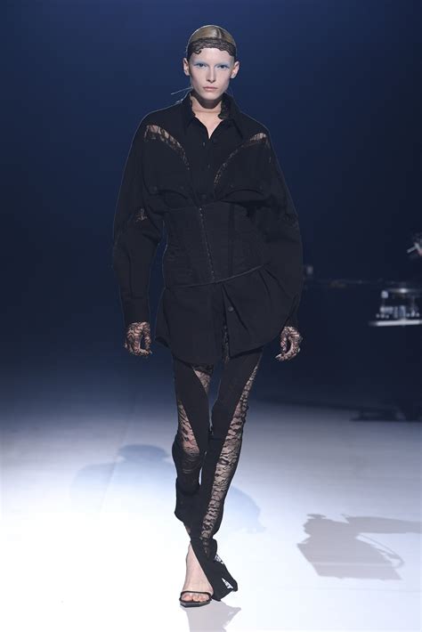 Shalom Harlow Goes Sheer at Mugler Fashion Show in Edgy Corset Dress