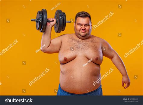 Fat Man Doing Workout Traning Dumbbells Stock Photo 1851599263 ...