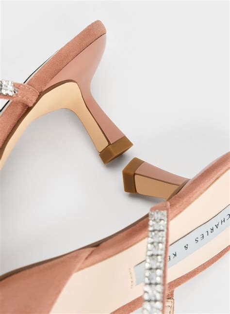 Nude Ambrosia Textured Gem-Embellished Pointed-Toe Mules - CHARLES
