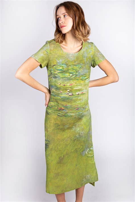 Linen Dress Claude Monet Water Lily Midi Linen Dress - Etsy