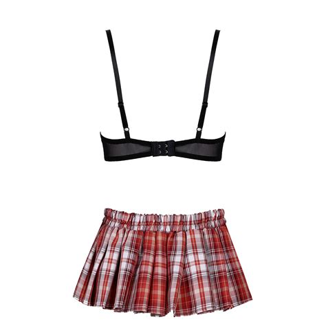2pcs Womens Schoolgirl Role Play Costume Outfit Bra Skirt Halloween