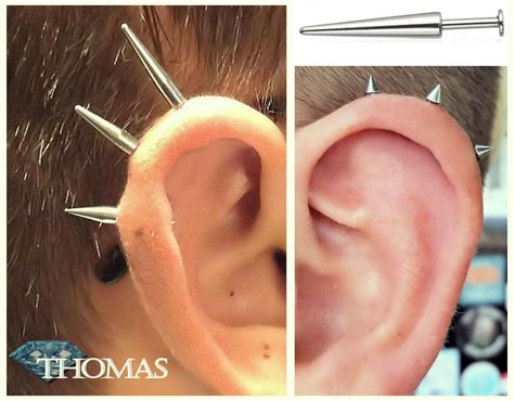 triple helix piercings with spikes! By Thomas | Helix piercing, Triple ...