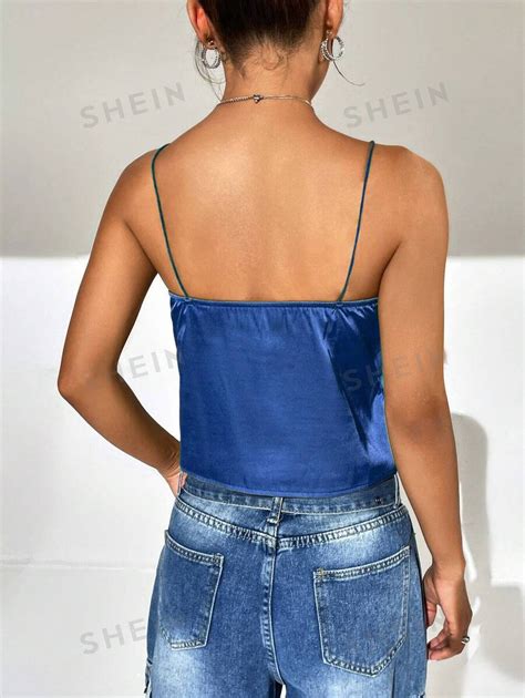 shein ezwear twist front satin cami top shein usa