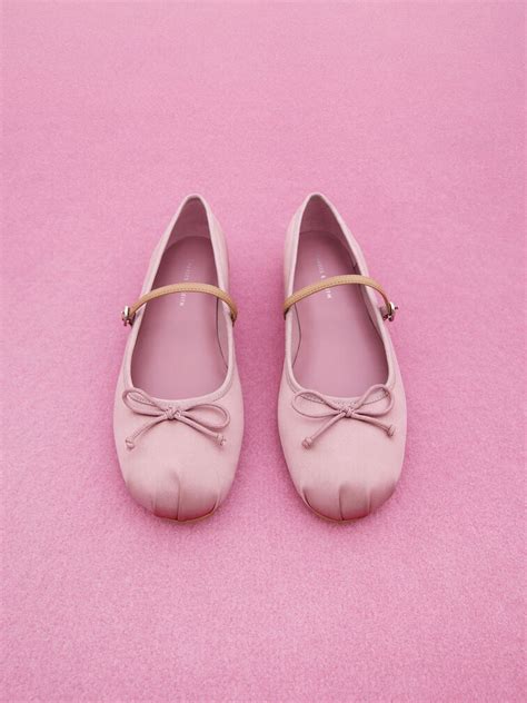 Pink Emiko Satin Bow Mary Jane Flats - CHARLES & KEITH UK