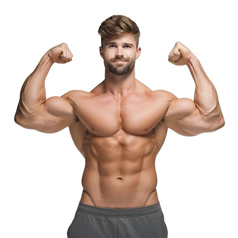 Smiling Male Athlete Flexing Muscle, Sport Empowered and Strong