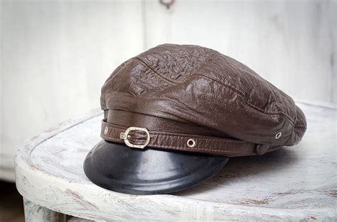 Vintage peaked cap Lenin cap military kgb cap soviet eco leather ...