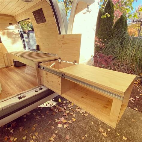 Progress on my bed redesign & pull out kitchen! | Build a camper van ...