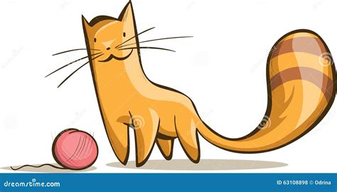 Simple Red Cat with a Tangle of Thread Stock Vector - Illustration of ...