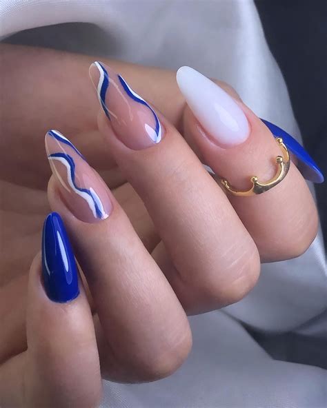 40 cute coloured french tip nails royal blue double french almond nails
