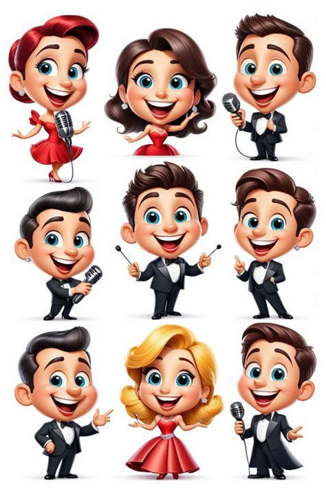 Set of 4 cartoon Singer characters by Mark Terrey - Playground