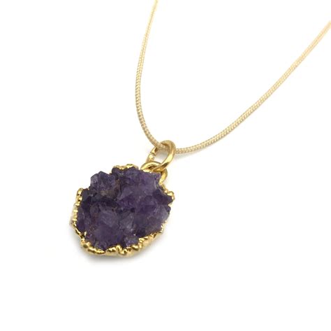 Natural Druzy Amethyst Nude Hypoallergenic Cord Necklace 16 to 28 Inch