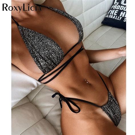 Cheap Glitter Sparkling Wrap Around Mini Bikini Women Swimwear Female ...