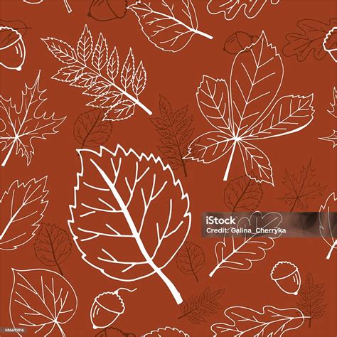 seamless brown pattern  autumn leaves  acorns stock illustration