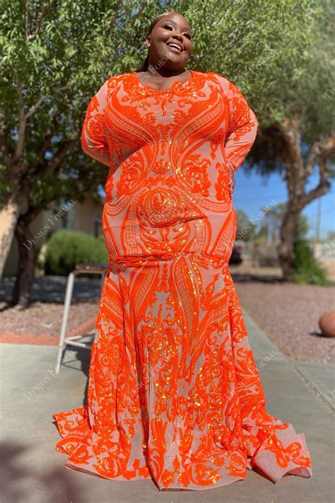 Plus Size Orange Unique Sequin Mermaid Custom Made Prom Dress
