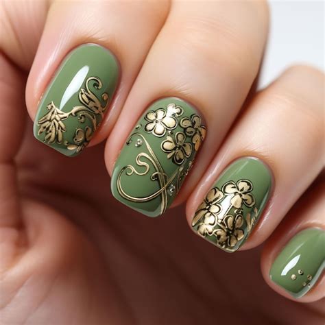 Premium AI Image | a green and gold nail art design with a gold leaf