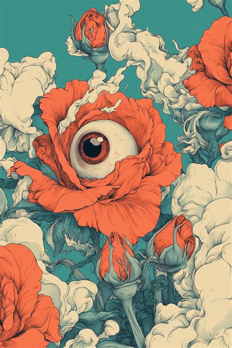 Bizarre Japanese Rose Illustration With Eye Detail • PromptDen