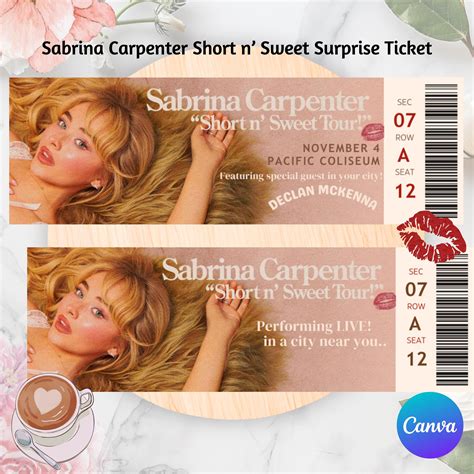 Sabrina Carpenter Editable Surprise Tour Ticket, Short N' Sweet Tour